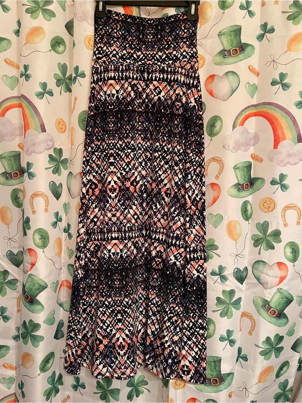 Lily Rose Navy and Coral Geometric Maxi Skirt